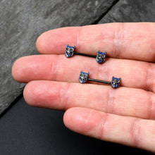 将图片加载到图库查看器,14G 9/16 Purple Blue Gem Black Opulent Owl Barbell Nipple Ring Set