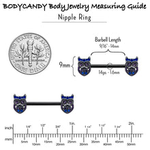 将图片加载到图库查看器,14G 9/16 Purple Blue Gem Black Opulent Owl Barbell Nipple Ring Set