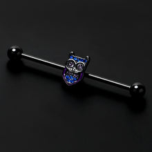 Load image into Gallery viewer, 14G Blue Purple Gem Black Opulent Owl Industrial Barbell 38mm