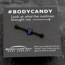 Load image into Gallery viewer, 14G Blue Purple Gem Black Opulent Owl Industrial Barbell 38mm