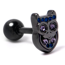 Load image into Gallery viewer, 16G 1/4 Purple Gem Black Opulent Owl Cartilage Tragus Earring