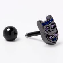 Load image into Gallery viewer, 16G 1/4 Purple Gem Black Opulent Owl Cartilage Tragus Earring