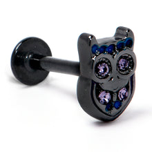 Load image into Gallery viewer, 16G 5/16 Purple Gem Black Opulent Owl Labret Monroe Tragus