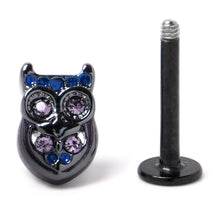 Load image into Gallery viewer, 16G 5/16 Purple Gem Black Opulent Owl Labret Monroe Tragus
