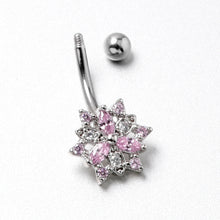 Load image into Gallery viewer, 16G 5/16 Pink Clear CZ Gem Snowflake Style Curved Eyebrow Ring