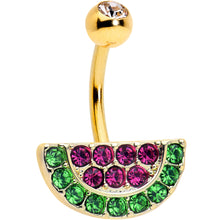 Load image into Gallery viewer, Pink Green Gem Gold Tone Watermelon Yum Belly Ring