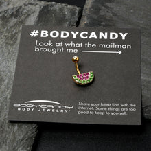 Load image into Gallery viewer, Pink Green Gem Gold Tone Watermelon Yum Belly Ring