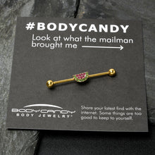 Load image into Gallery viewer, 14G Pink Green Gem Gold Hue Watermelon Yum Industrial Barbell 38mm