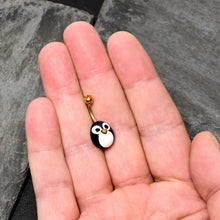 Load image into Gallery viewer, Red Gem Gold Tone Round Face Penguin Holiday Winter Belly Ring
