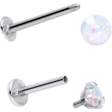 Load image into Gallery viewer, 16G 5/16 3/8 Aurora Gem White Faux Opal Labret Monroe Set of 4