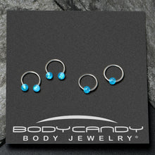 Load image into Gallery viewer, 16G 3/8 Blue Faux Opal Horseshoe BCR Captive Ring Set of 4