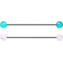 Load image into Gallery viewer, 14G Green Aurora Black Faux Opal Pack Industrial Barbell Set of 4