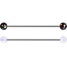 Load image into Gallery viewer, 14G Green Aurora Black Faux Opal Pack Industrial Barbell Set of 4