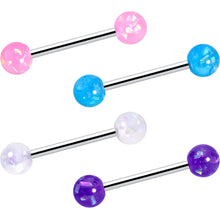 Load image into Gallery viewer, Pink Purple White Faux Opal Pack Tongue Ring Set of 4