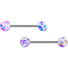 Load image into Gallery viewer, Green Blue Pink Splatter Barbell Tongue Ring Set of 4