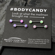 Load image into Gallery viewer, Green Blue Pink Splatter Barbell Tongue Ring Set of 4