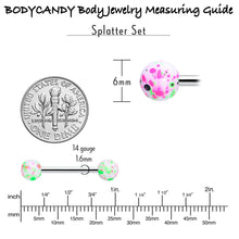 Load image into Gallery viewer, Green Blue Pink Splatter Barbell Tongue Ring Set of 4