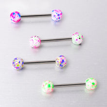 Load image into Gallery viewer, Green Blue Pink Splatter Barbell Tongue Ring Set of 4