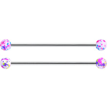 Load image into Gallery viewer, 14G Splatter Pink White Purple Industrial Barbell 38mm Set of 4