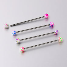Load image into Gallery viewer, 14G Splatter Pink White Purple Industrial Barbell 38mm Set of 4