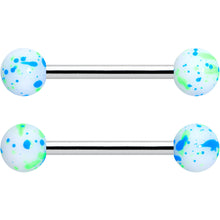 Load image into Gallery viewer, 14G 9/16 1/2 Splatter Blue Green Barbell Horseshoe Nipple Ring Set of 4