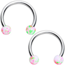 将图片加载到图库查看器,14G 9/16 1/2 Splatter Green Pink Barbell Horseshoe Nipple Ring Set of 4