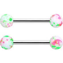 将图片加载到图库查看器,14G 9/16 1/2 Splatter Green Pink Barbell Horseshoe Nipple Ring Set of 4
