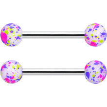 Load image into Gallery viewer, 14G 9/16 1/2 Splatter Green Purple Barbell Horseshoe Nipple Ring Set of 4