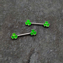 Load image into Gallery viewer, 14G 9/16 Kawaii Smile Shamrock St Patricks Barbell Nipple Ring Set