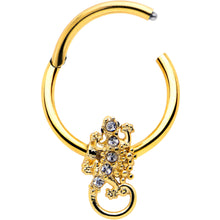 将图片加载到图库查看器,16G 3/8 Clear Gem Gold Tone Luscious Lizard Hinged Segment Ring