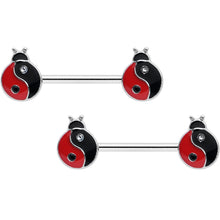 Load image into Gallery viewer, 14G 9/16 Clear Gem Ladybug Yin Yang Barbell Nipple Ring Set