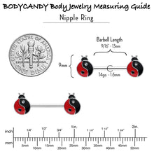 Load image into Gallery viewer, 14G 9/16 Clear Gem Ladybug Yin Yang Barbell Nipple Ring Set