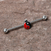 Load image into Gallery viewer, 14G Clear Gem Ladybug Yin Yang Industrial Barbell 38mm