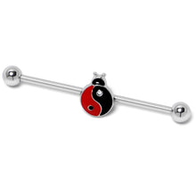 Load image into Gallery viewer, 14G Clear Gem Ladybug Yin Yang Industrial Barbell 38mm