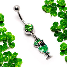 将图片加载到图库查看器,Green Gem Fancy Leprechaun St Patricks Dangle Belly Ring