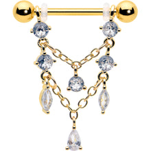 将图片加载到图库查看器,14G 9/16 Clear Gem Gold Tone Double Chain Dangle Nipple Ring Set