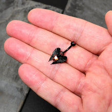 Load image into Gallery viewer, Red CZ Gem Black Heart Winged Skull Gothic Belly Ring