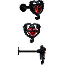 将图片加载到图库查看器,16G 5/16 Red CZ Gem Black Skull Passion Heart Labret Tragus Curation Set of 3
