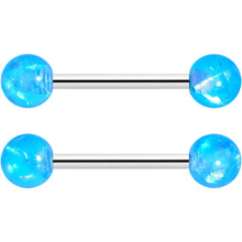 Load image into Gallery viewer, 14G 9/16 Blue Faux Opal Horseshoe Barbell Nipple Ring Set of 4