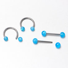 Load image into Gallery viewer, 14G 9/16 Blue Faux Opal Horseshoe Barbell Nipple Ring Set of 4