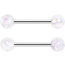 Load image into Gallery viewer, 14G 9/16 White Faux Opal Horseshoe Barbell Nipple Ring Set of 4