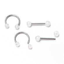 Load image into Gallery viewer, 14G 9/16 White Faux Opal Horseshoe Barbell Nipple Ring Set of 4