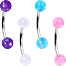 Load image into Gallery viewer, 16G 3/8 Pink White Purple Faux Opal PackCurved Eyebrow Ring Set of 4
