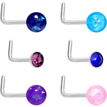 Load image into Gallery viewer, 20G 1/4 Purple Gem Blue Pink Faux Opal Pack L Shape Nose Ring Set of 6
