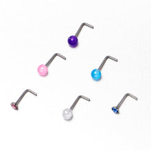 将图片加载到图库查看器,20G 1/4 Pink Gem Purple Pink Faux Opal Pack L Shape Nose Ring Set of 6