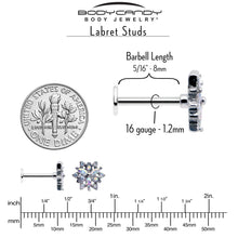 Load image into Gallery viewer, 16G 5/16 Aurora CZ Gem Snowflake Style Labret Monroe Tragus