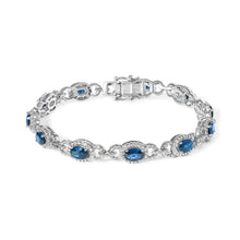 Load image into Gallery viewer, 14K White Gold Vintage-Inspired Oval Blue Sapphire & Diamond Link Bracelet