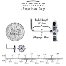 Load image into Gallery viewer, 20G 7mm Aurora CZ Gem Snowflake Style L Shape Nose Ring