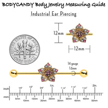 Load image into Gallery viewer, 14G Clear Pink Gem Gold Tone Texture Star Industrial Barbell 38mm