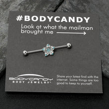 Load image into Gallery viewer, 14G Blue Clear Gem Opulent Flower Industrial Barbell 38mm